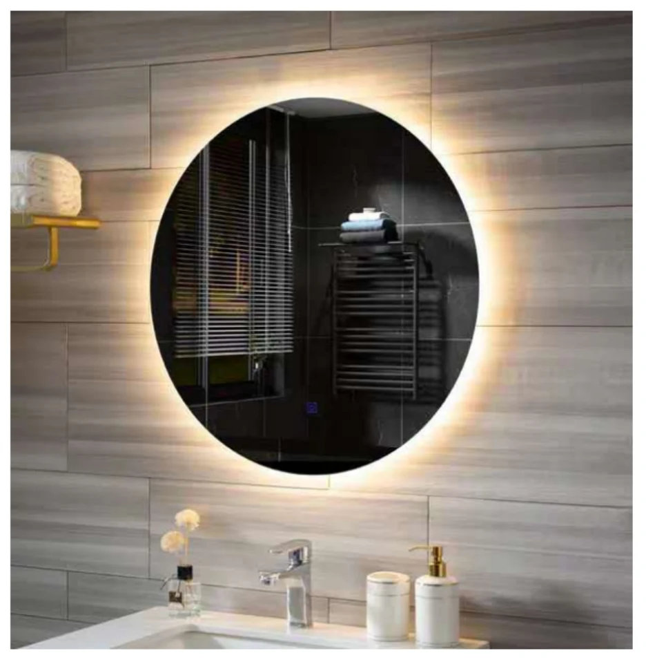 Round LED bathroom mirror with warm backlight