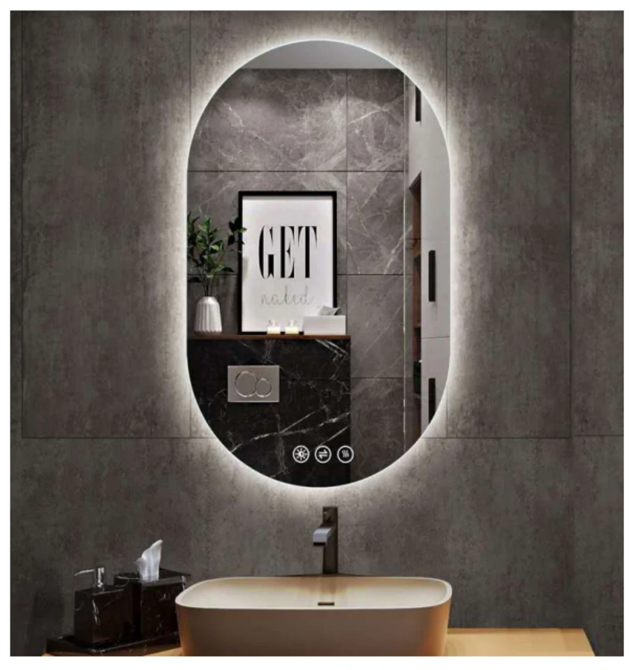 Pill shaped LED bathroom mirror