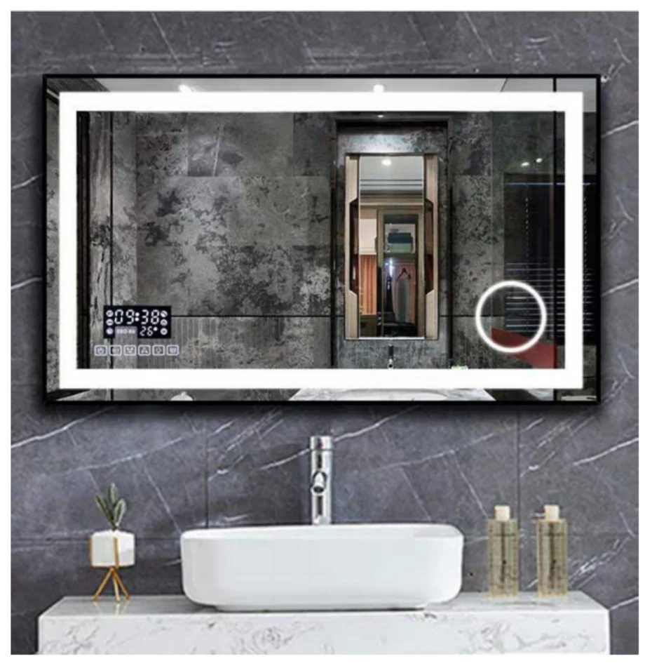 MK963 rectangular aluminum frame LED bathroom mirror with backlit design